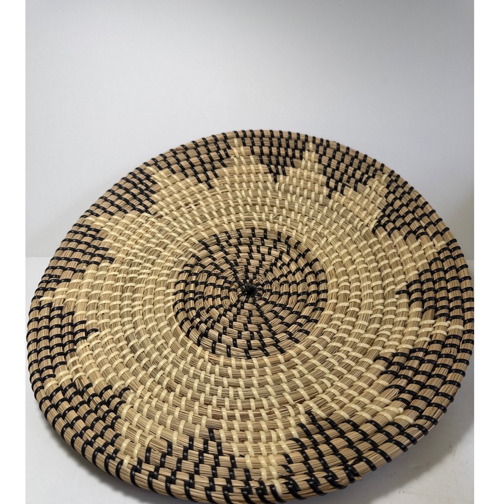 Woven Wall Basket Decor 14in Tan Black Excellent Geometric Sunburst